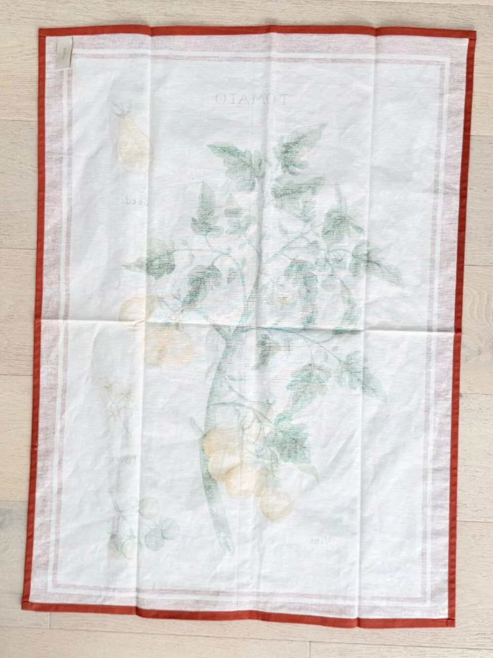 Linen Cotton Tea Towel Botanical Yellow Tomato Made in Italy Vintage Print